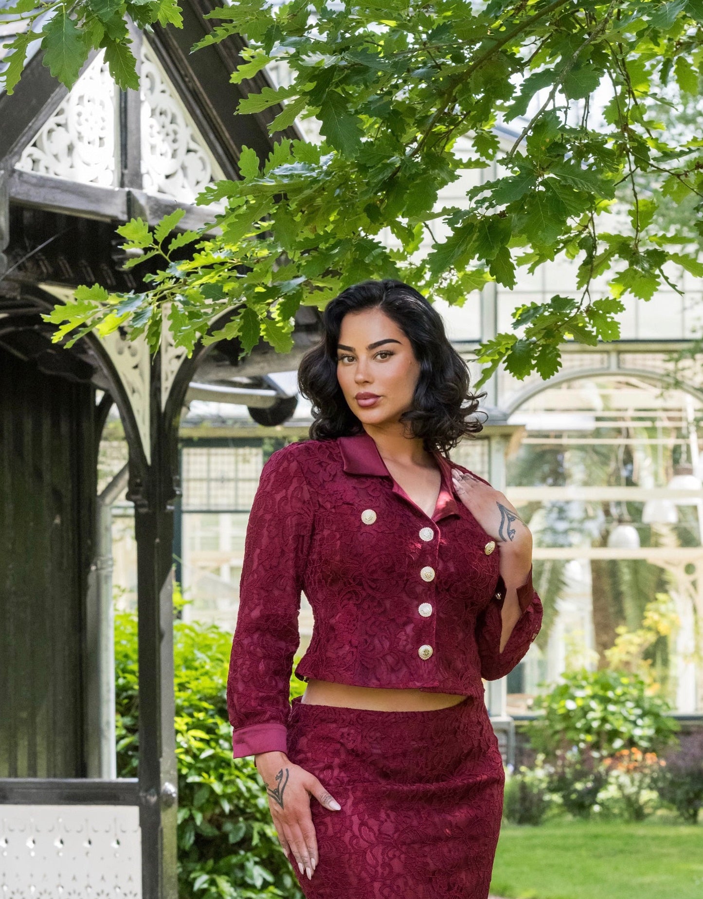 Sultan Hanım Satin Lace Blazer - Burgundy Red