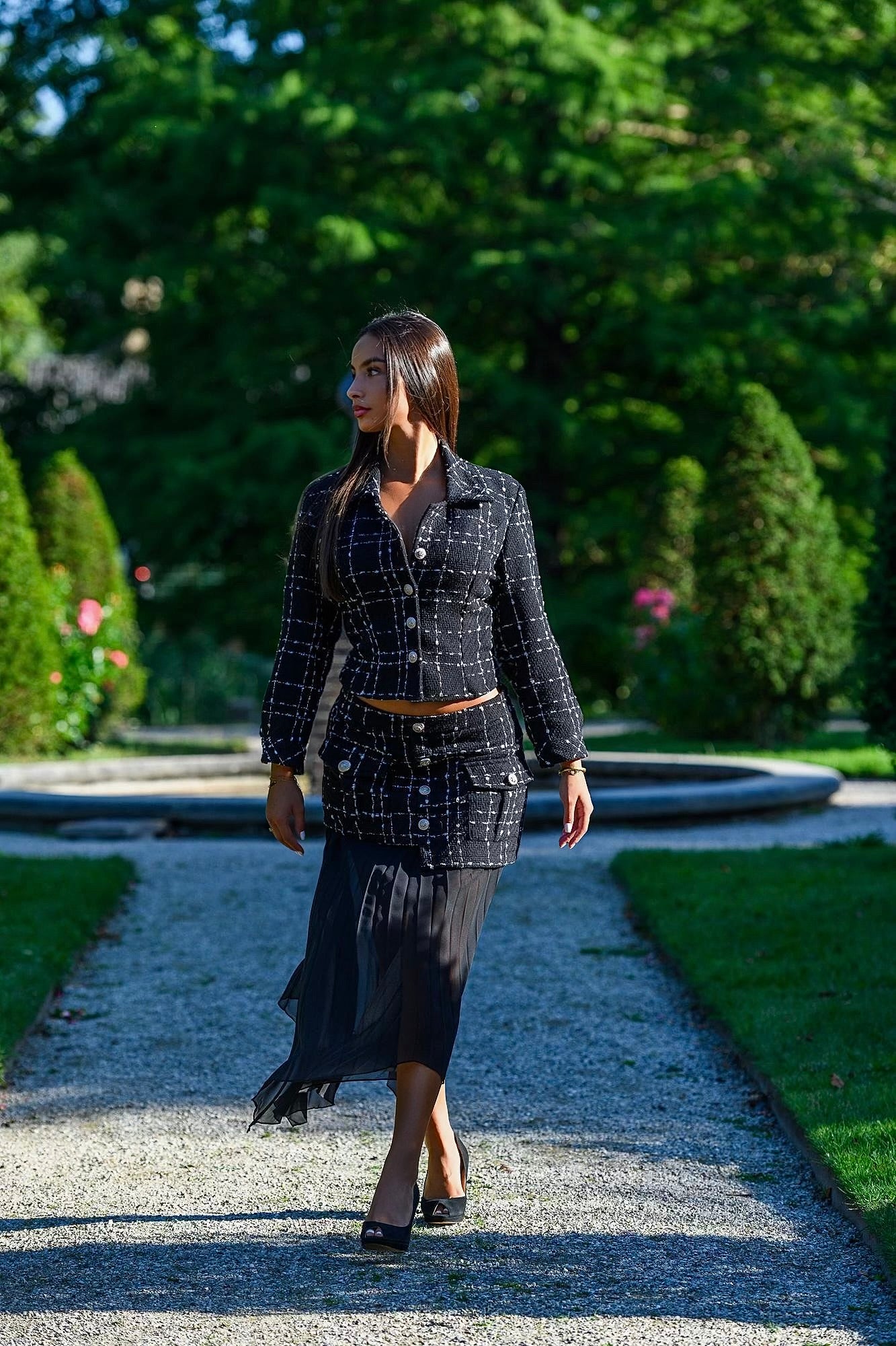 Ceyda Tweed Mesh Set - Black