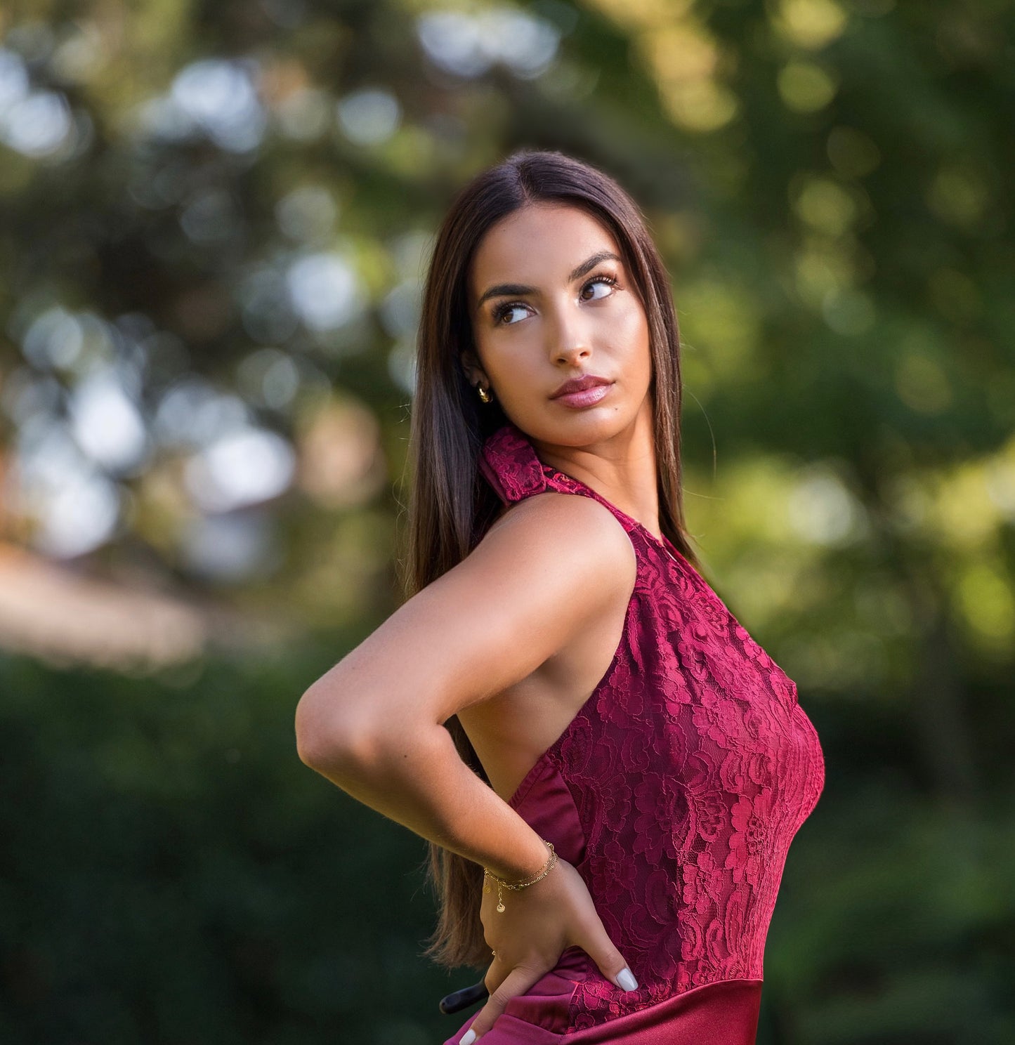 Zarif Gece Lace Satin Silk Dress - Burgundy Red