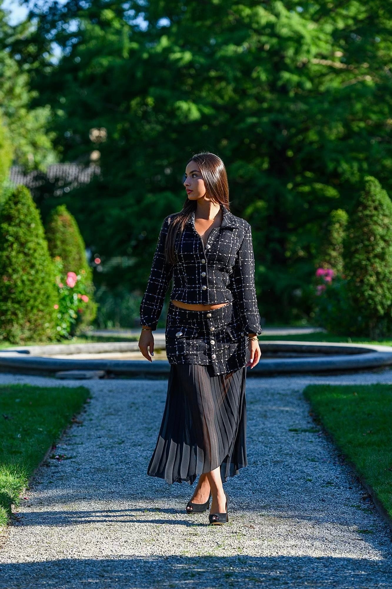 Ceyda Tweed Mesh Skirt - Black
